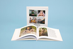 High-quality photo book, hard cover in square format, closed book view